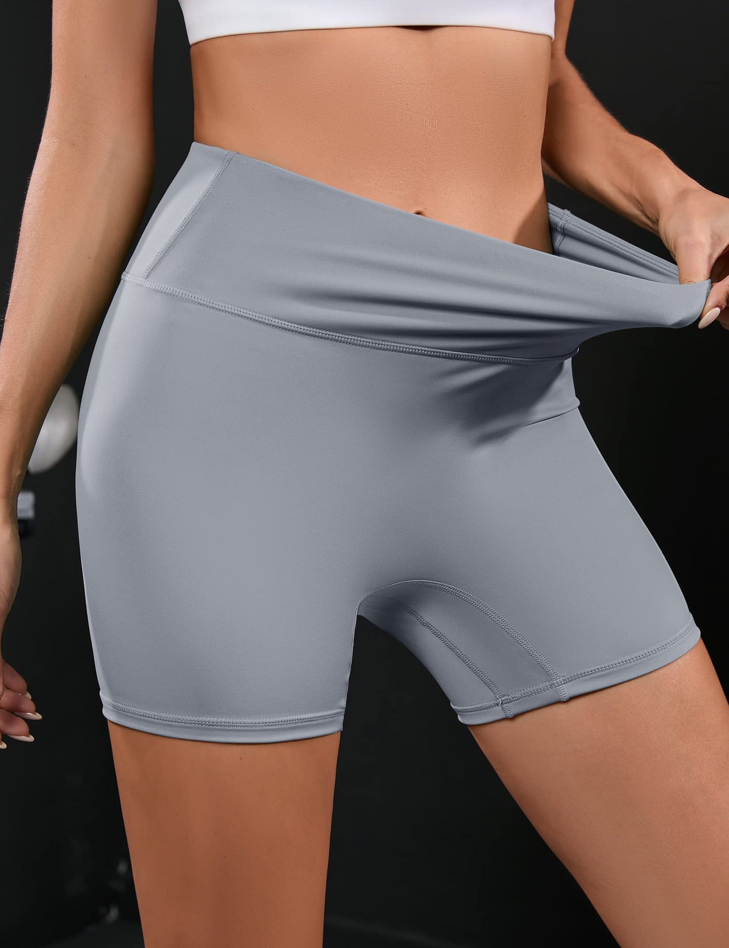 YESFASHION Women's Ruched Hip Lifting Tummy Yoga Shorts Grey