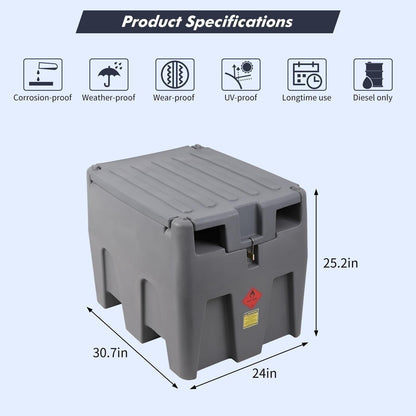 GARVEE 58 Gallon Portable Fuel Tank Diesel Transfer Tank  with 12V DC Fuel Transfer Pump Gray