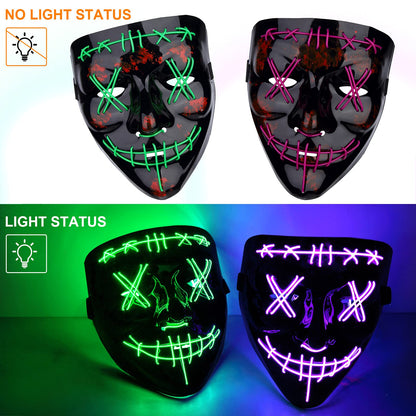 CYNDIE Halloween 2pcs LED Mask Scary Mask Green Purple