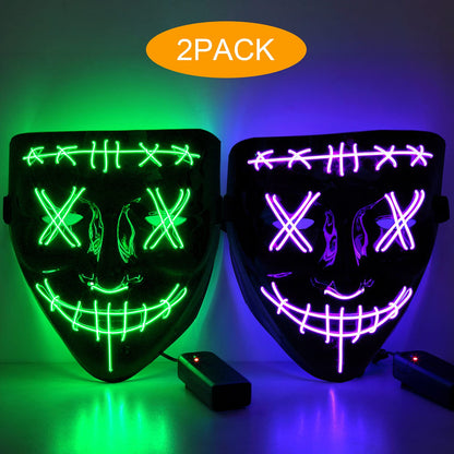 CYNDIE Halloween 2pcs LED Mask Scary Mask Green Purple