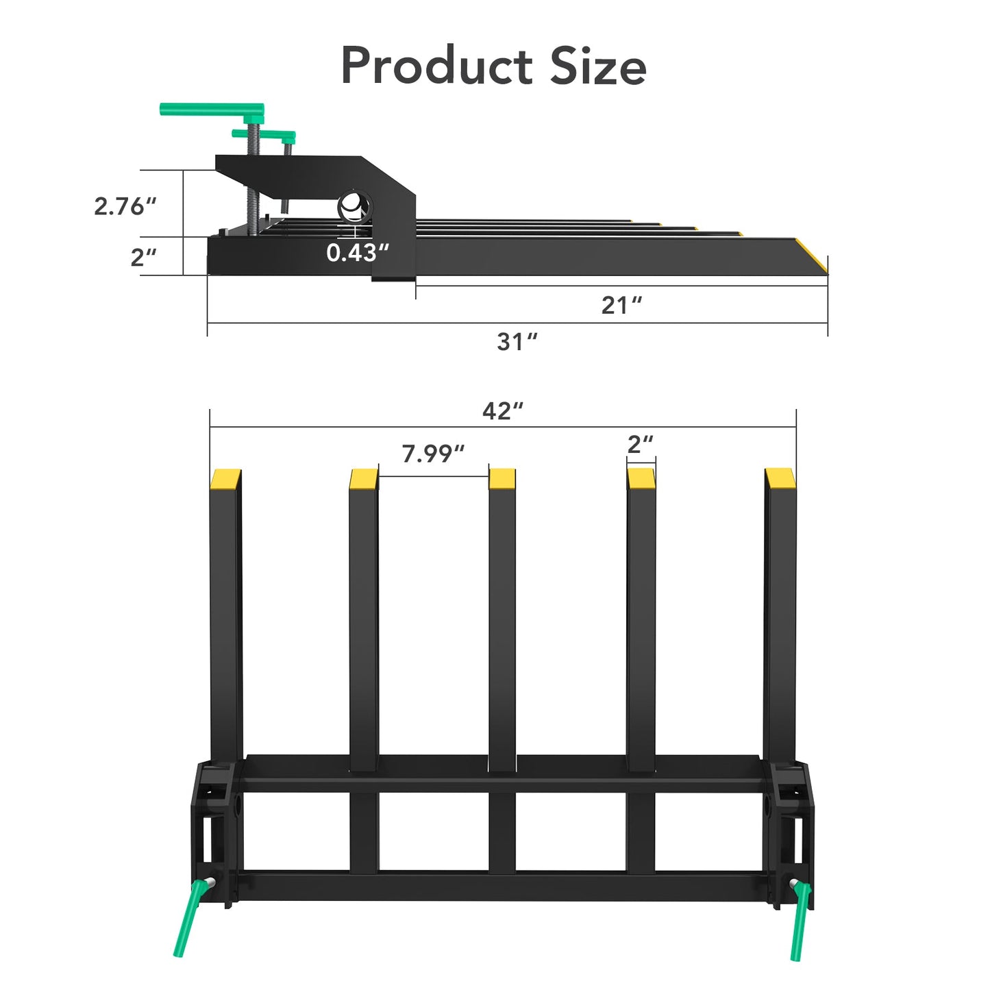 Garvee Clamp on Debris Forks to 48 Inch Bucket Heavy Duty Clamp On Pallet Fork 2500 lbs Capacity