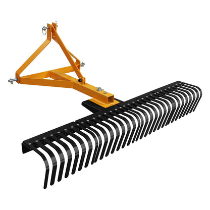 Garvee Heavy Duty Landscape Rock Rake 3 Point Attach 5 FT Tow Behind Garden Tractor Rotatable Rake