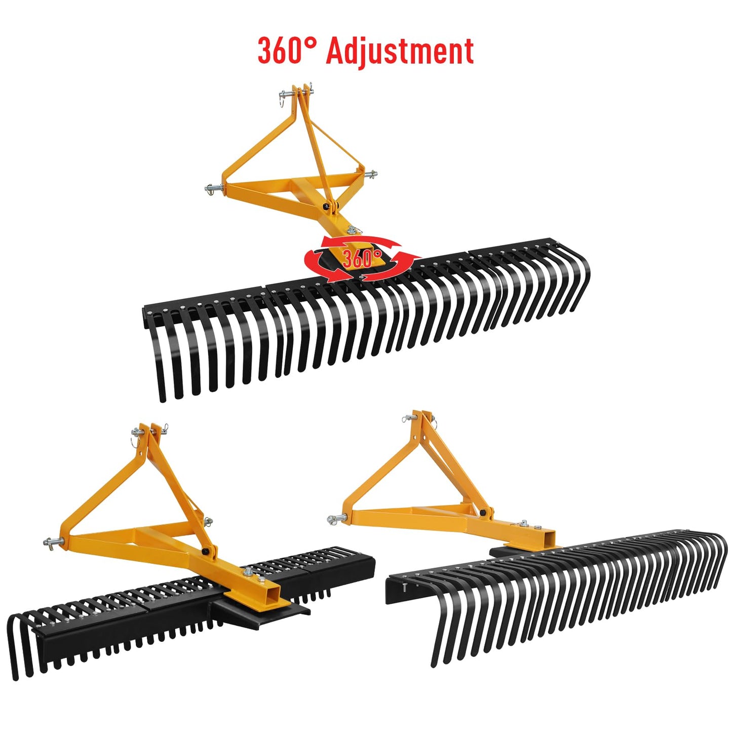 Garvee Heavy Duty Landscape Rock Rake 3 Point Attach 5 FT Tow Behind Garden Tractor Rotatable Rake