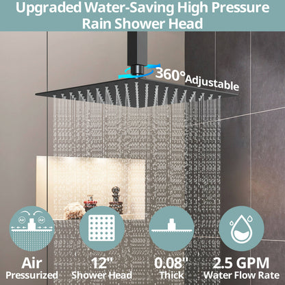 DualJetSpa 12" High-Pressure Rainfall Shower Faucet, Celling Mount, Rough in-Valve, 2.5 GPM