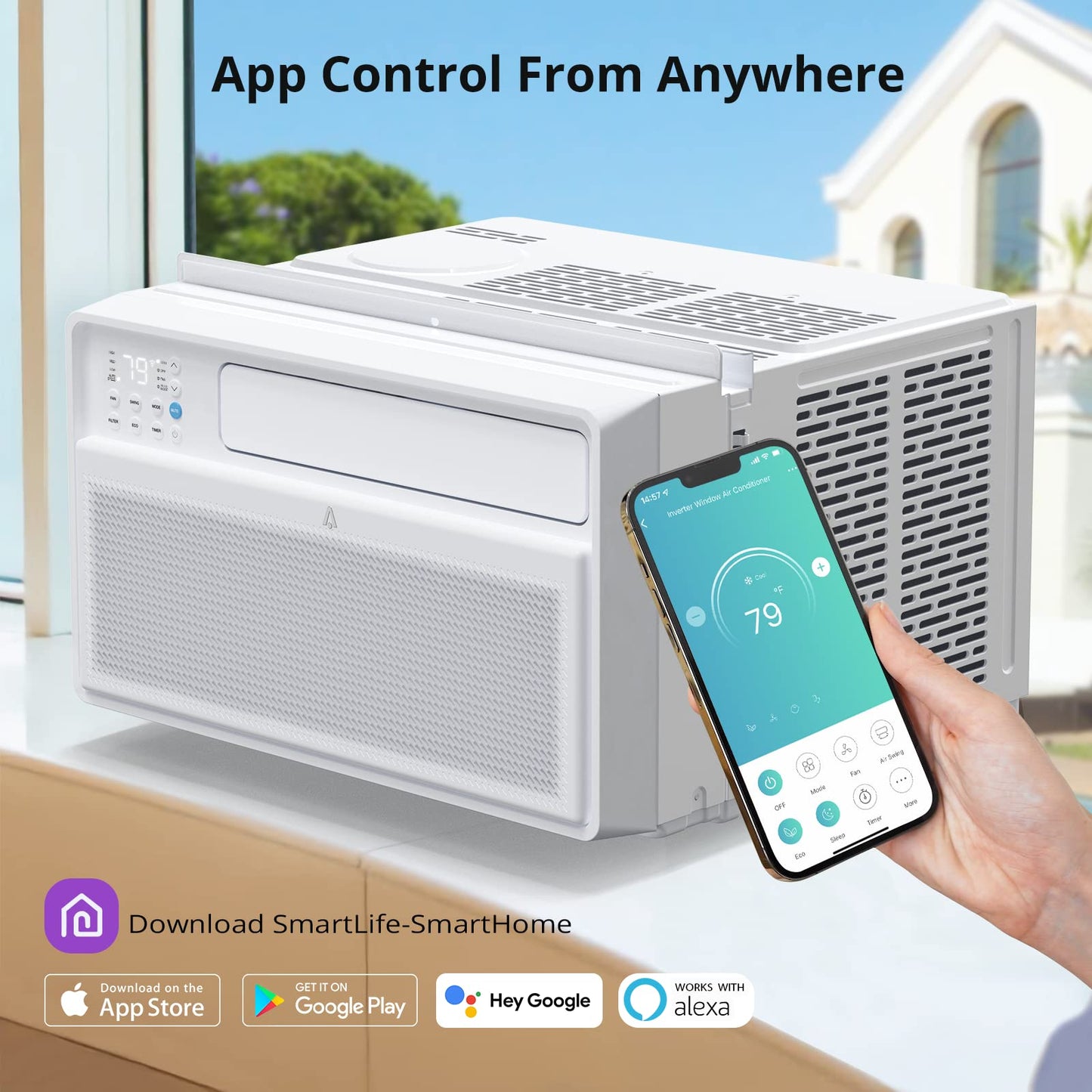 GARVEE 8000 BTU Inverter Smart Window Air Conditioner Window AC Unit With Remote/App Control