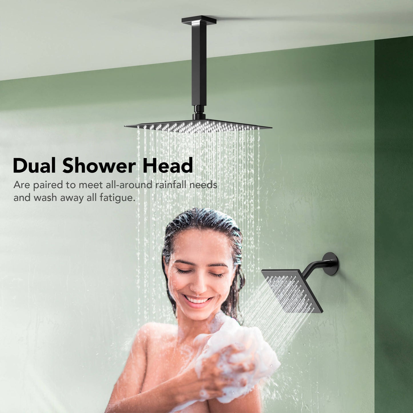 DualCascade 12" High-Pressure Rainfall Shower Faucet, Celling Mount, Rough in-Valve, 2.5 GPM