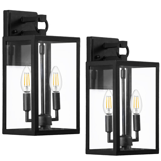 2-Light 14-in Black Outdoor Glass Wall Lantern 2-Pack