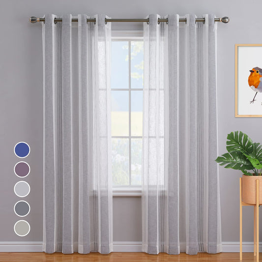 WHIZMAX 52 inches W Sheer Curtains for Living Room Bedroom Light Gray 52 inches W x63 inches L