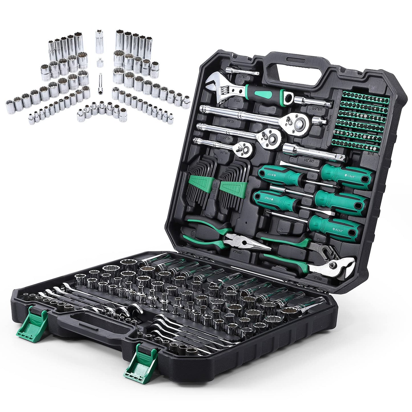 GARVEE 210 Piece Mechanics Tool Set and Socket Wrench Set SAE and Metric Hand Tool Kit