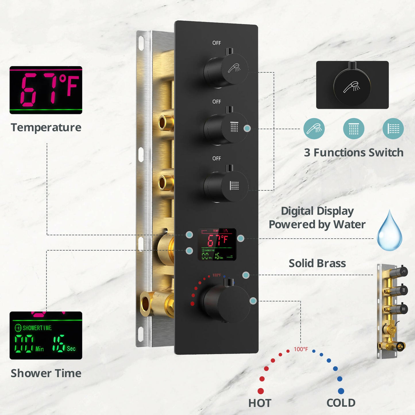 RelaxaJet 12" High-Pressure Rainfall Shower Faucet, Ceiling Mount, Rough in-Valve, 2.5 GPM