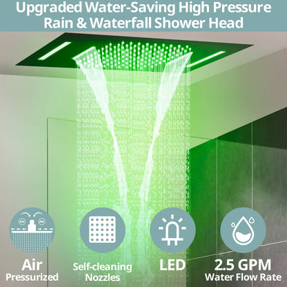 Luxury LightWave High-Pressure Shower System, Ceiling Mount, LED Light, Thermostatic Valve, 2.5 GPM