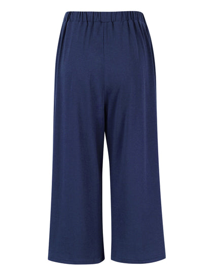 GLORYSUNSHINE Women's Elastic Waist Solid Wide Leg Pants Blue