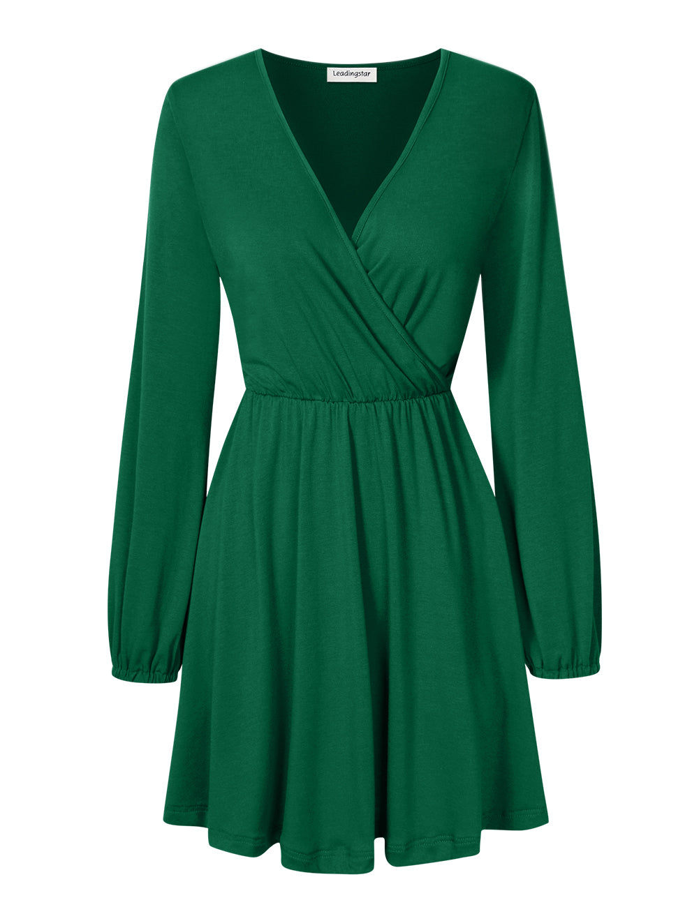 YESFASHION Women V-Neck Business Casual Party Mini Dress Green