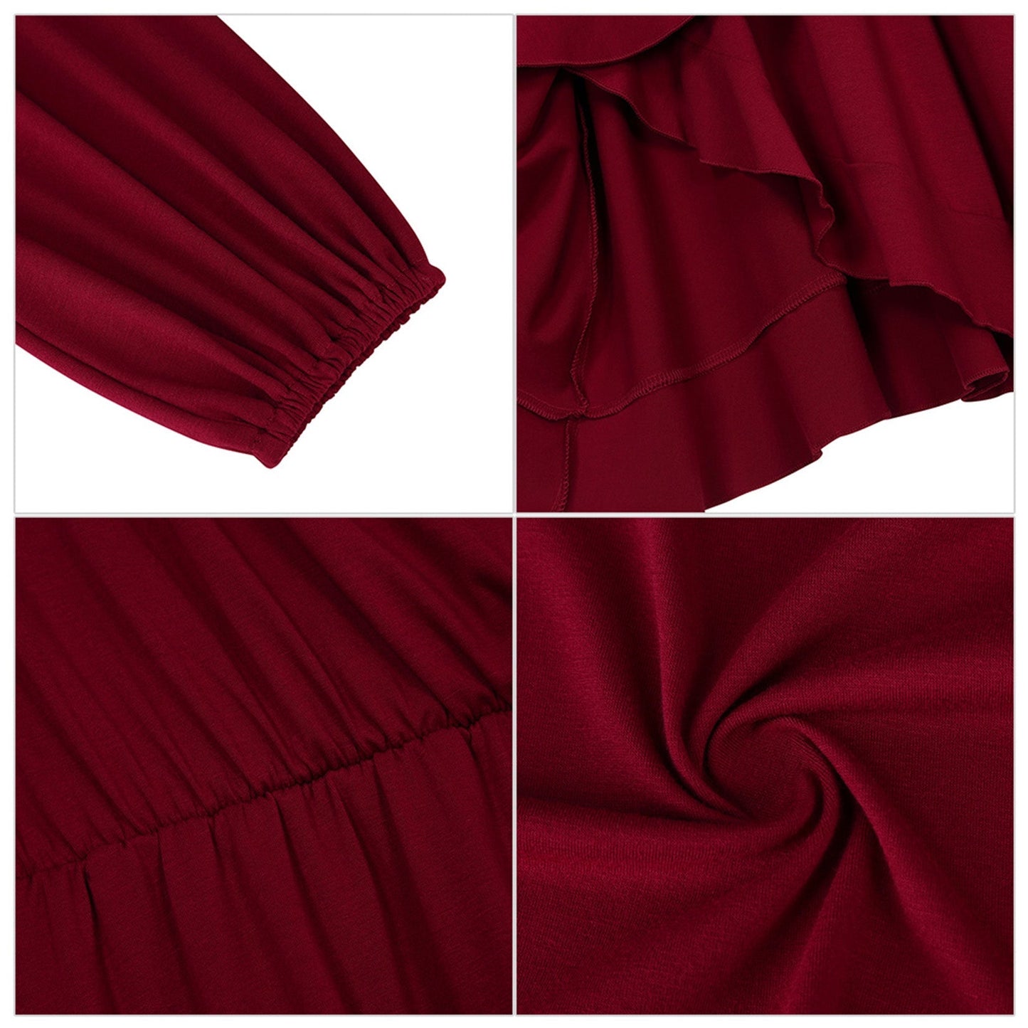 YESFASHION Women's Vneck A-Line Ruffles Cocktail Party Dress Wine Red