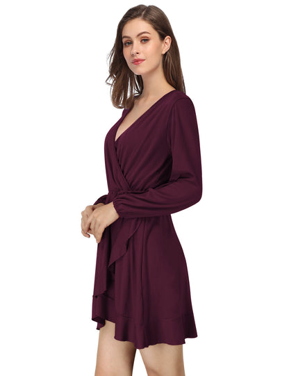 YESFASHION Women's Vneck A-Line Ruffles Cocktail Party Dress Brown