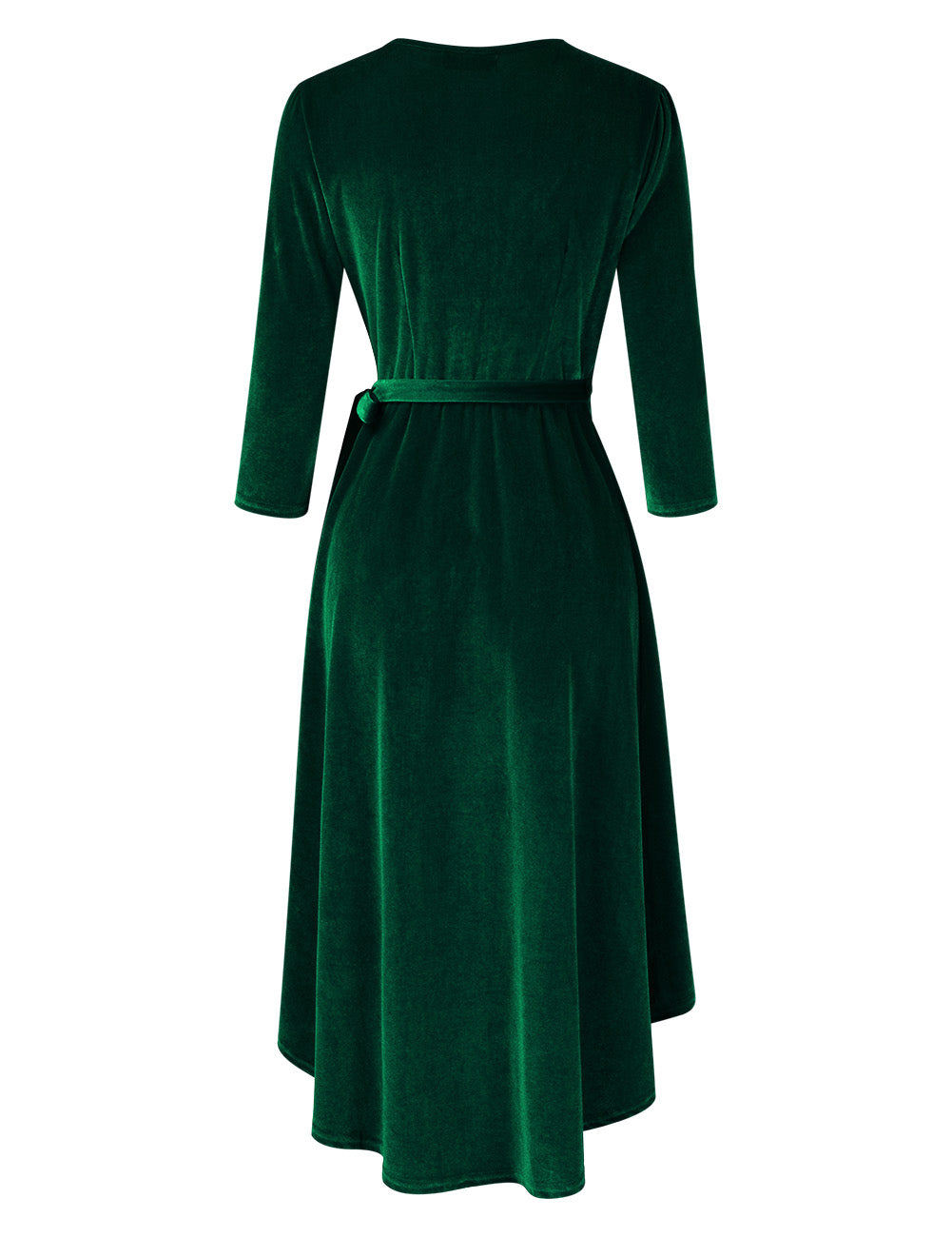 YESFASHION Women's Velvet V-Neck Long Sleeve Casual Party Dress Green