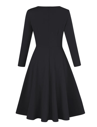 CLEARLOVE Ladies Cocktail Embroidered A-Line Dress Black