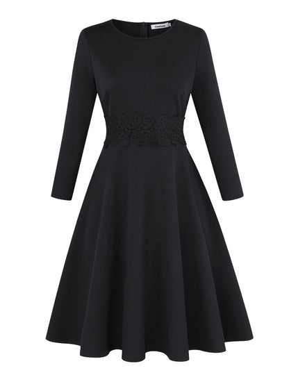 CLEARLOVE Ladies Cocktail Embroidered A-Line Dress Black