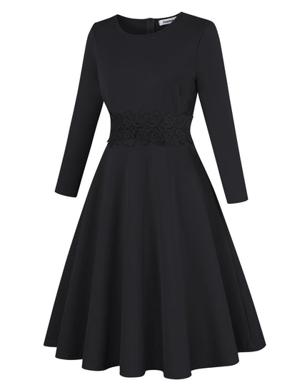 CLEARLOVE Ladies Cocktail Embroidered A-Line Dress Black
