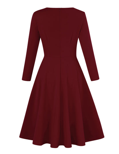 CLEARLOVE Ladies Cocktail Embroidered A-Line Dress Red