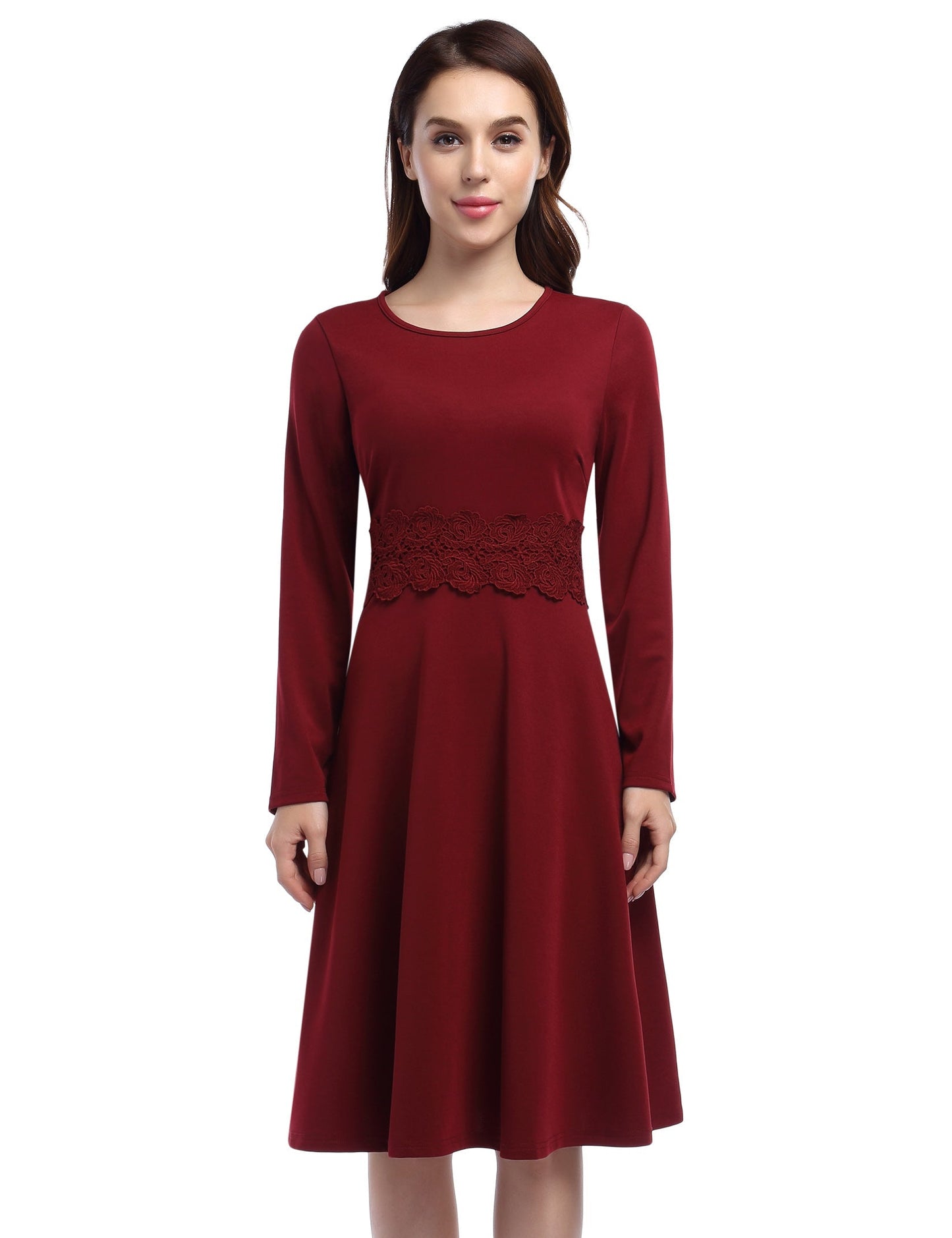 CLEARLOVE Ladies Cocktail Embroidered A-Line Dress Red