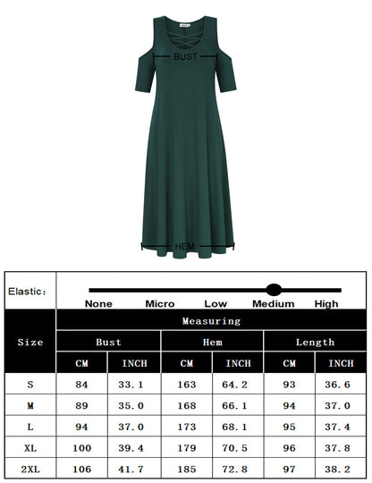 Women's Cold Shoulder Short Sleeve Solid Color Loose Casual Dress