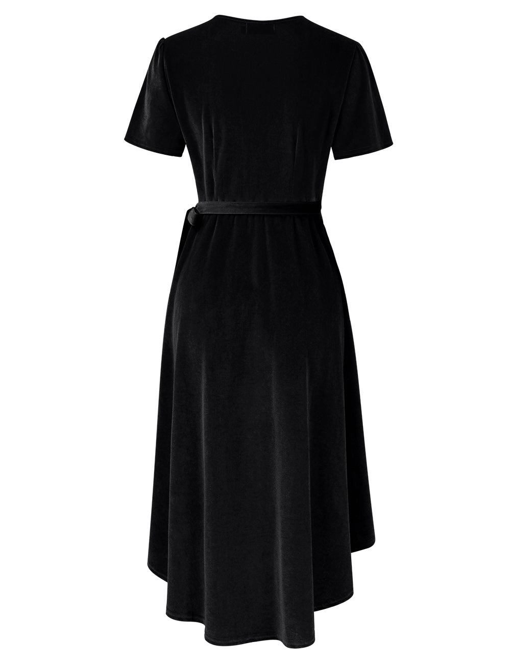 YESFASHION Women Velvet V-Neck Short Sleeve Empire Party Midi Dress Black