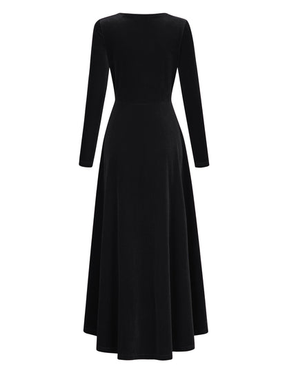 YESFASHION Women's V-Neck Velvet Smart Formal Party Maxi Dress