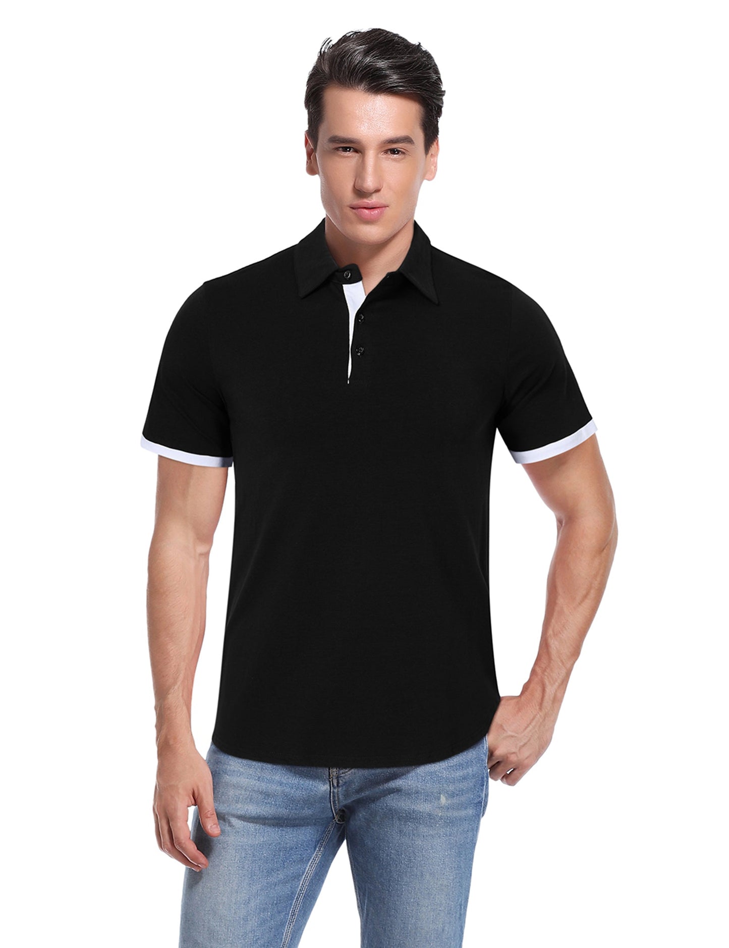 YESFASHION Mens Collared Shirts Short Polo Shirt Dark Grey