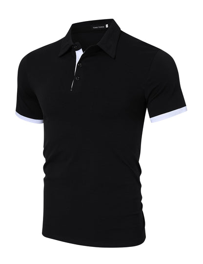 YESFASHION Mens Collared Shirts Short Polo Shirt Black