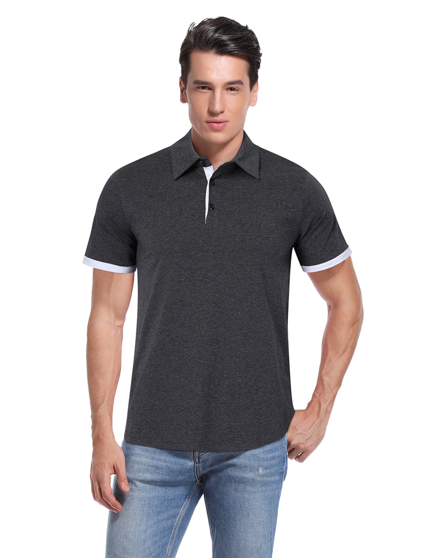 YESFASHION Mens Collared Shirts Short Polo Shirt