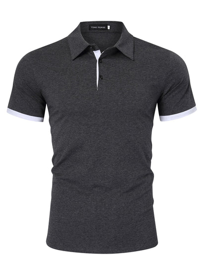 YESFASHION Mens Collared Shirts Short Polo Shirt Dark Grey