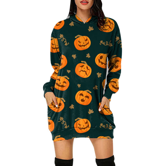 YESFASHION Halloween Hooded Long-sleeve Dress