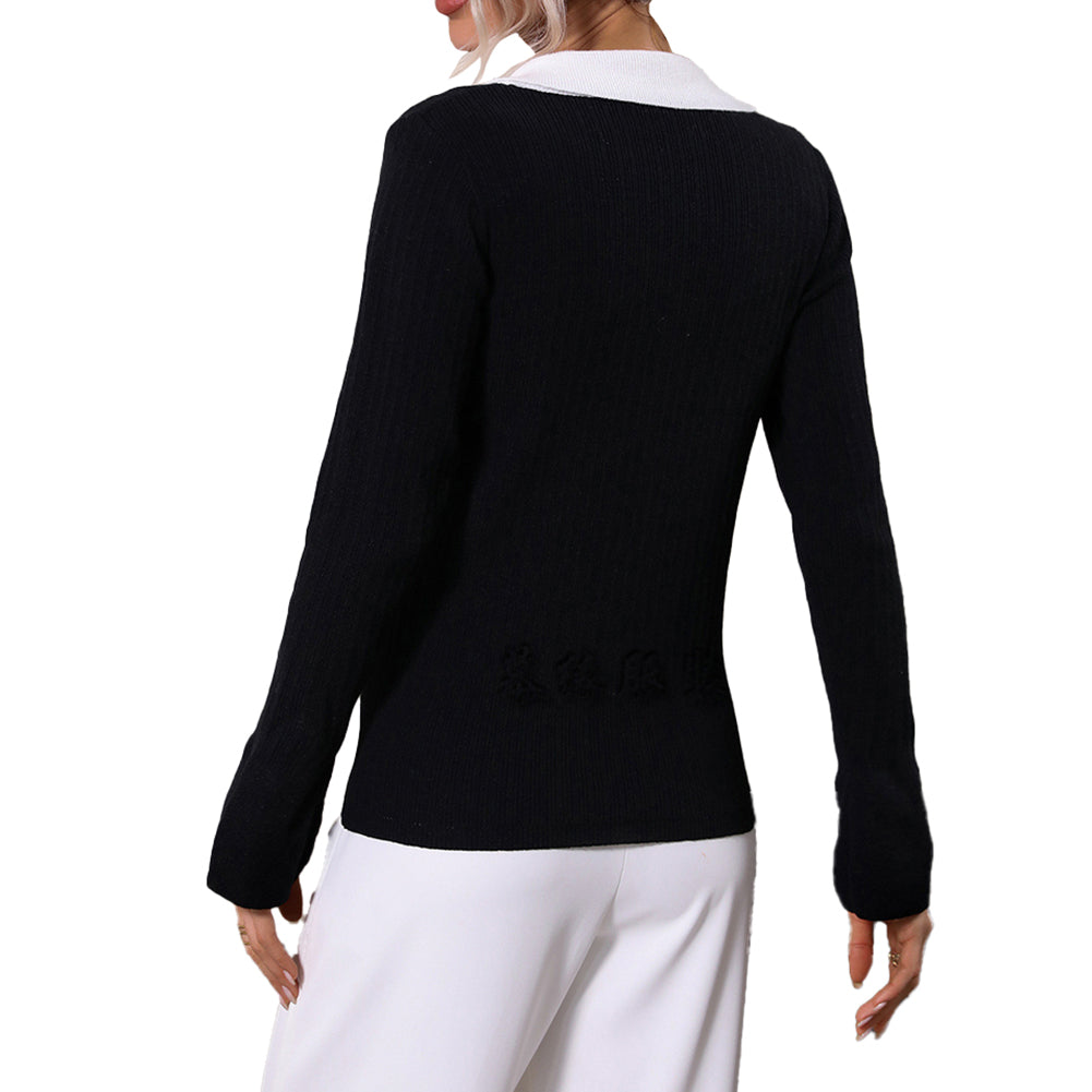 YESFASHION Pullover Knitwear Women Flared Sleeve Lapel Sweaters