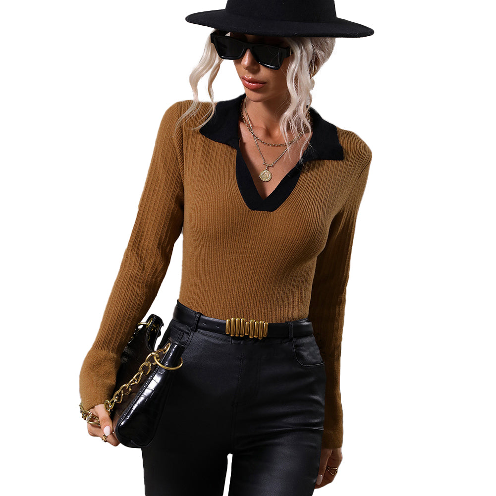 YESFASHION Pullover Knitwear Women Flared Sleeve Lapel Sweaters