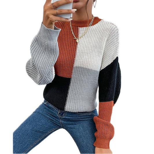 Polyester Women Fall Long Sleeve Colorblock Turtleneck