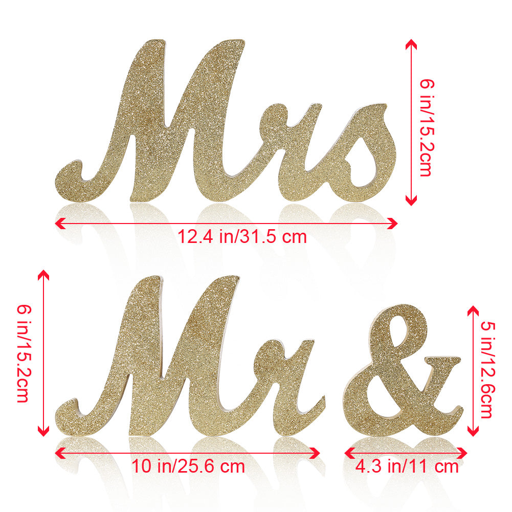 RONSHIN Vintage Style聽Gold Glitter Mr & Mrs Wooden Letters for Wedding Decoration