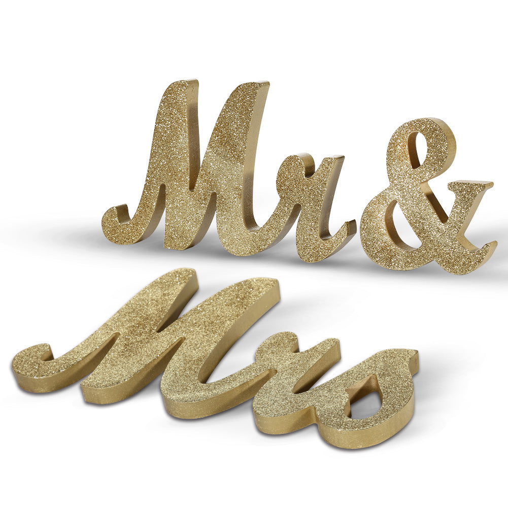 RONSHIN Vintage Style聽Gold Glitter Mr & Mrs Wooden Letters for Wedding Decoration
