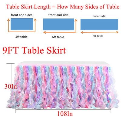 RONSHIN 6FT Curly Willow Tulle Ruffle Table Skirt for Wedding Birthday Party