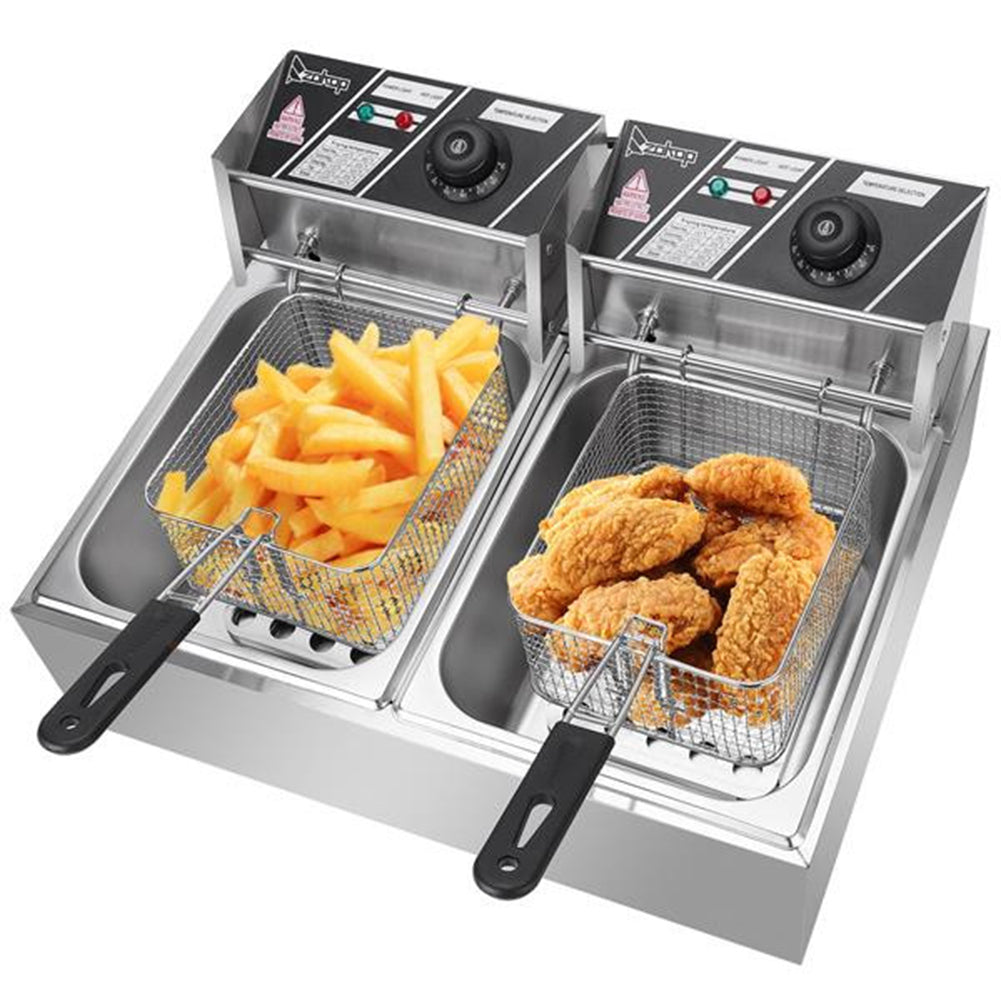 ZOKOP Electric Deep Fryer with Double Basket 2 Baskets Silver