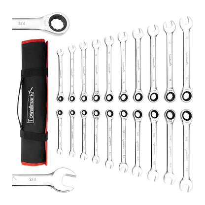 TOWALLMARK 20-Piece SAE Metric Ratcheting Combination Wrench Set Ratchet Wrenches Set