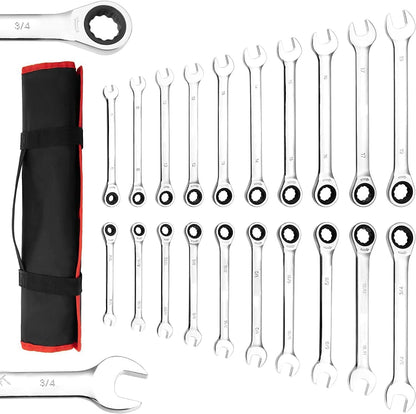 GARVEE 20-Piece SAE Metric Ratcheting Combination Wrench Set Ratchet Wrenches Set