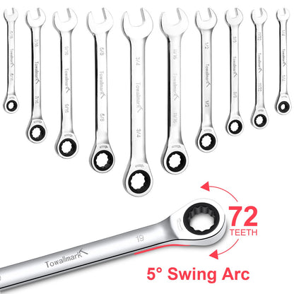 TOWALLMARK 20-Piece SAE Metric Ratcheting Combination Wrench Set Ratchet Wrenches Set