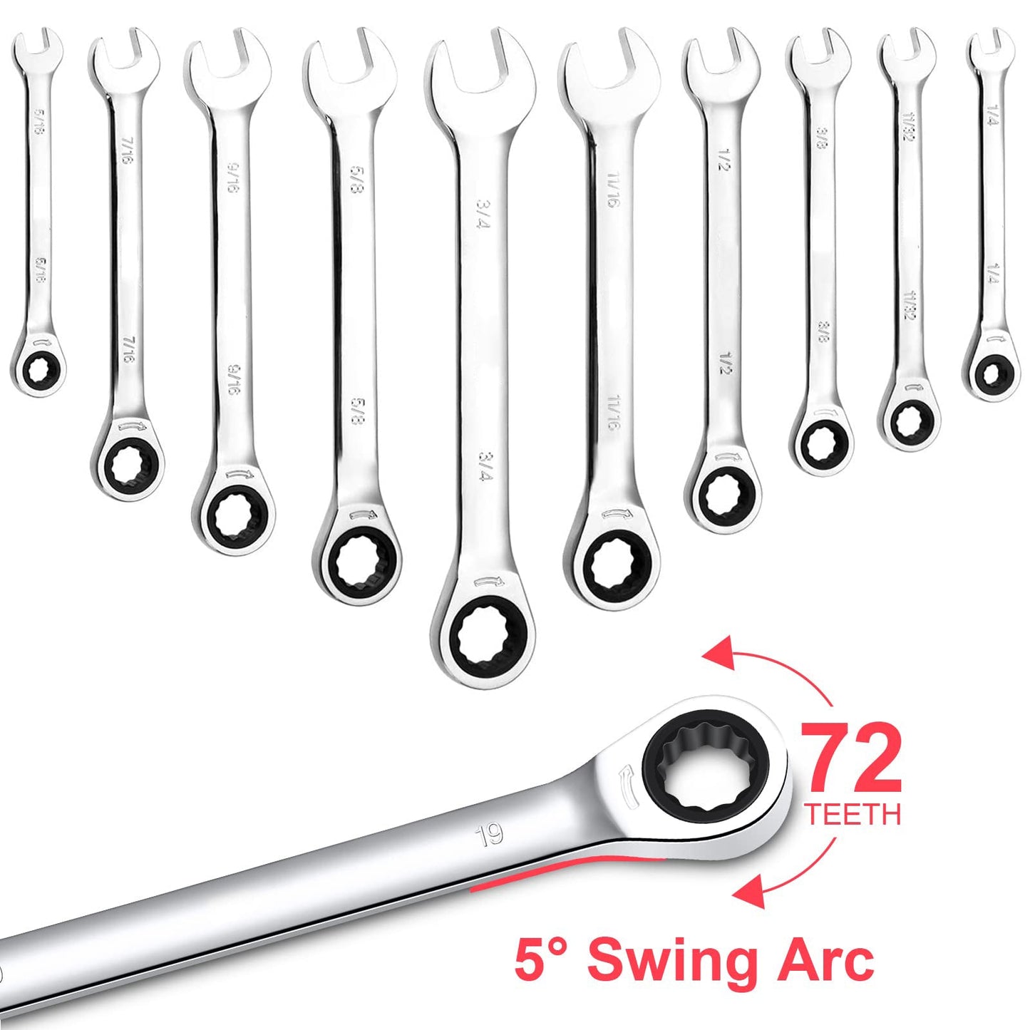 GARVEE 20-Piece SAE Metric Ratcheting Combination Wrench Set Ratchet Wrenches Set