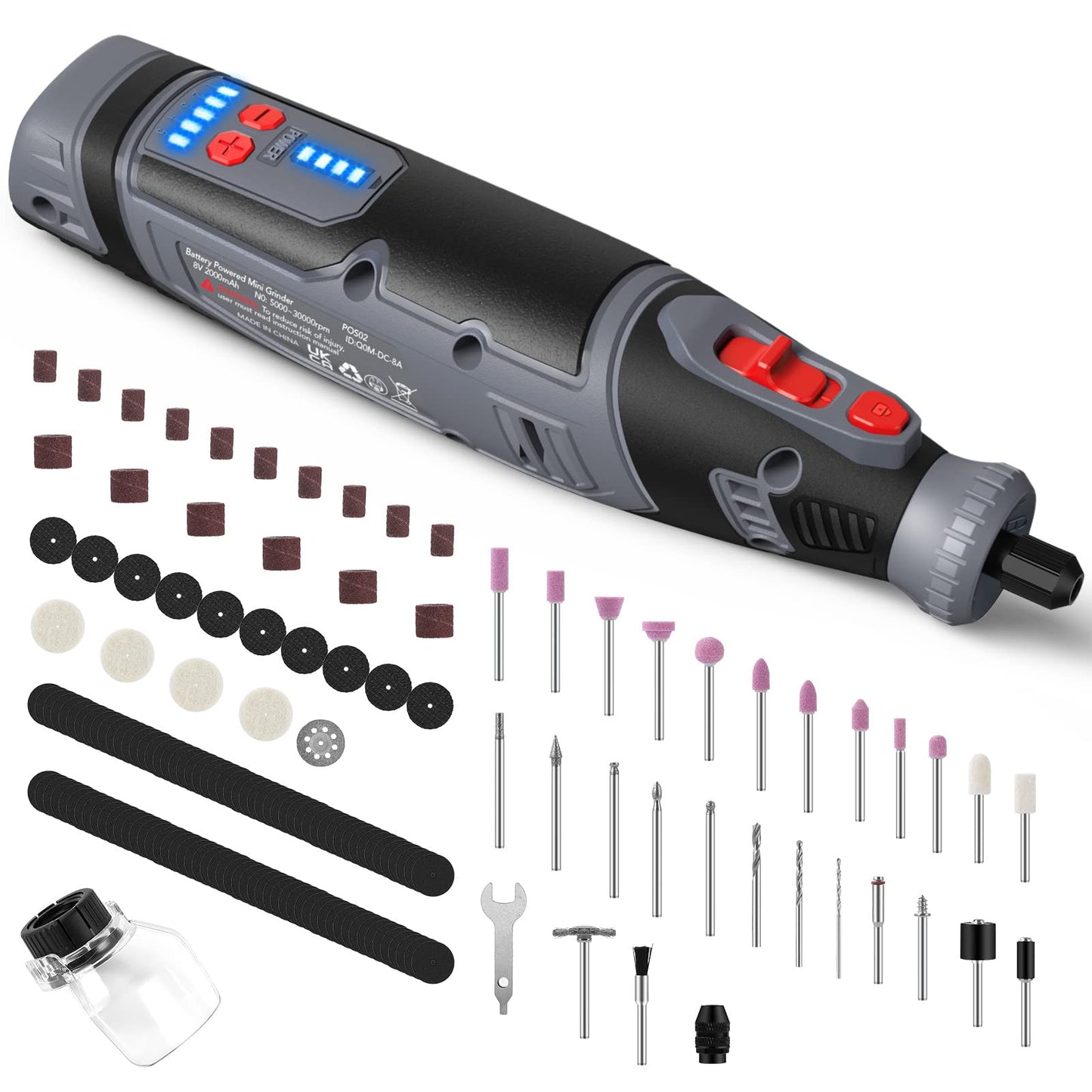 PIONEERWORKS 8V Mini Cordless Rotary Tool 2.0 Ah Li-ion Battery Drive 5 Speed Power Rotary Kit 160 Accessories