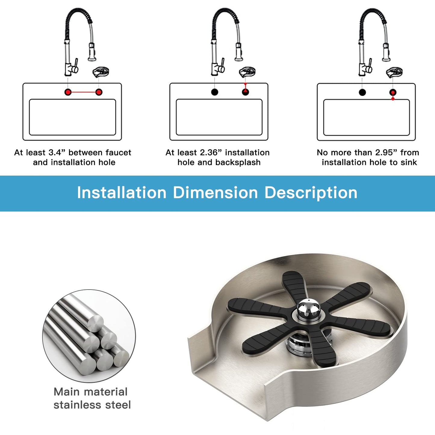 GARVEE Glass Rinser Stainless Steel Glass Rinser for Kitchen Sink Cup Washer for Kitchen Sink