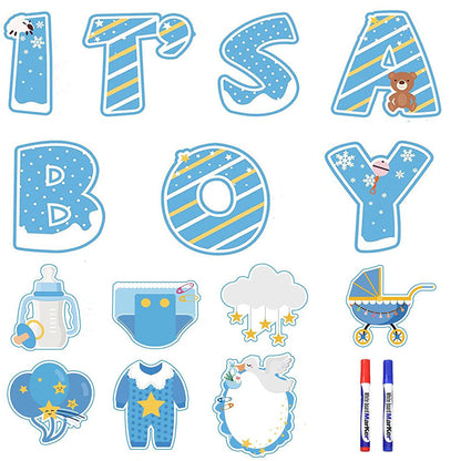 YIWA 14PCS Its a Boy Baby Shower Yard Sign with Stakes Waterproof Gender Reveal Yard Sign