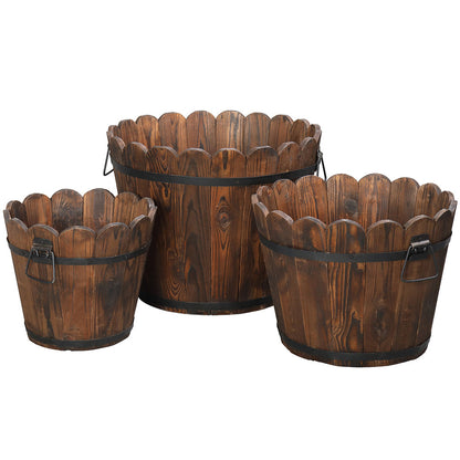 RONSHIN 3PCS Planting Pots Retro Style Outdoor Reinforced Flower-Shaped Wooden Barrels