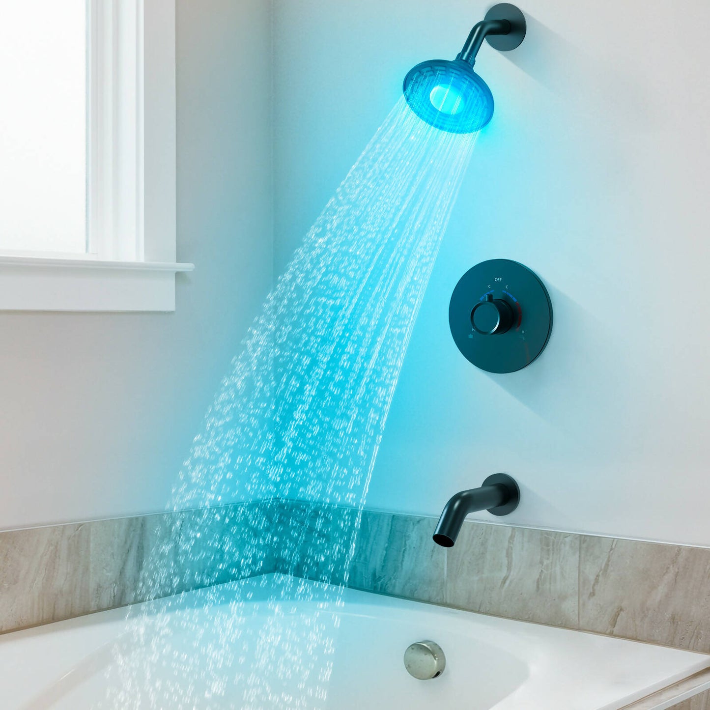 ThermaGlow Collection EVERSTEIN LED Shower Head Faucet Set with Rough-in Valve