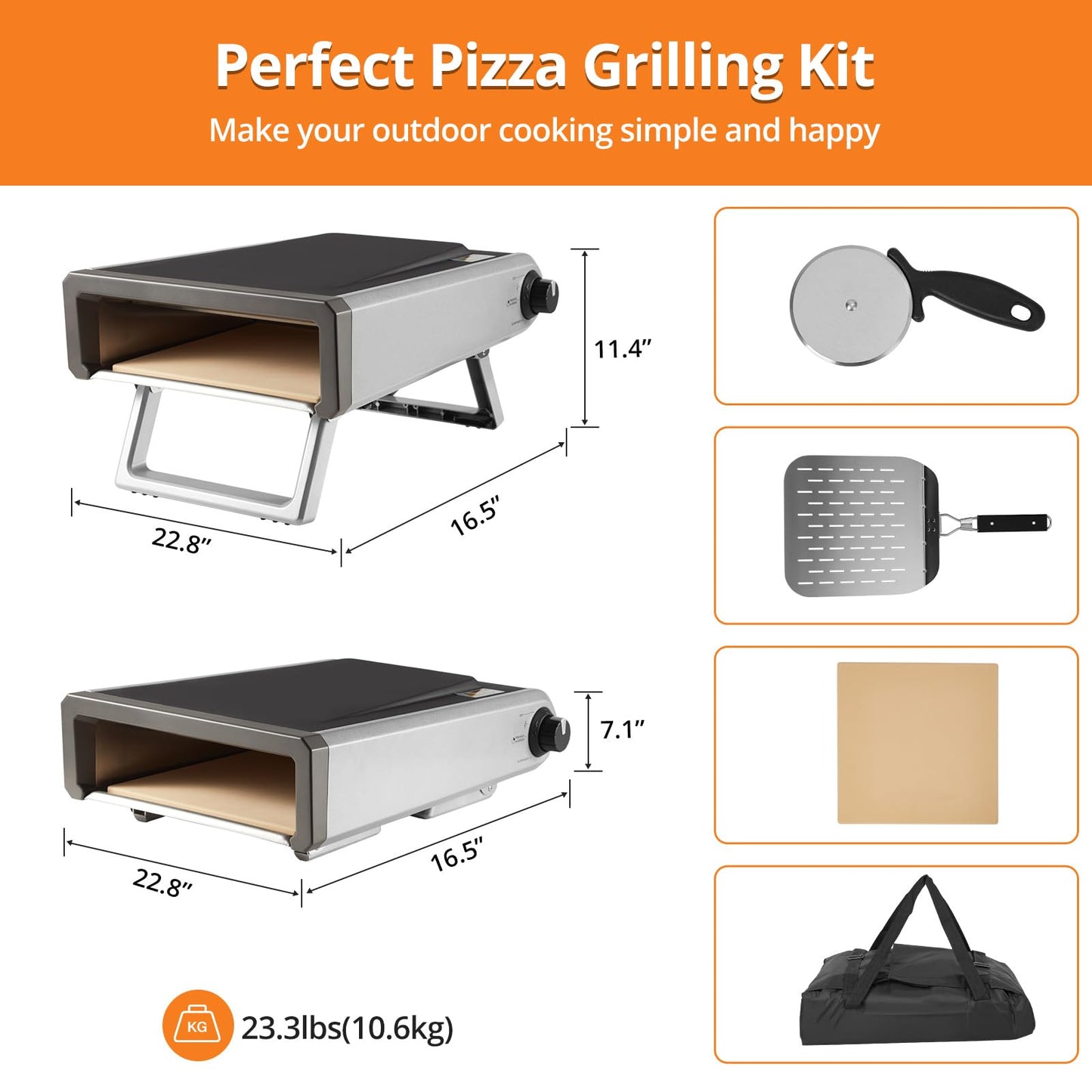 GARVEE Pizza Oven Gas Outdoor 12 Inch Portable Stainless Steel Propane Pizza Oven